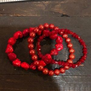 Red beaded bracelet set